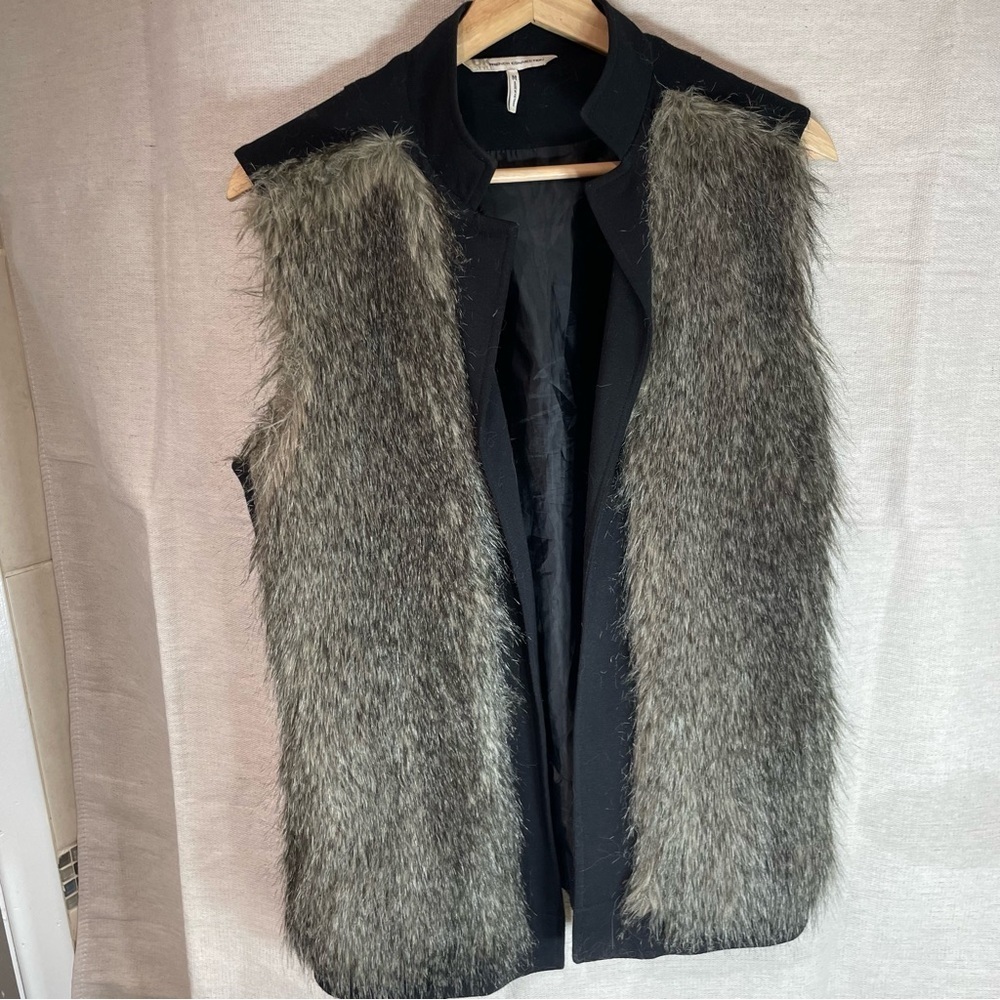French Connection Black and Gray Faux Fur Vest